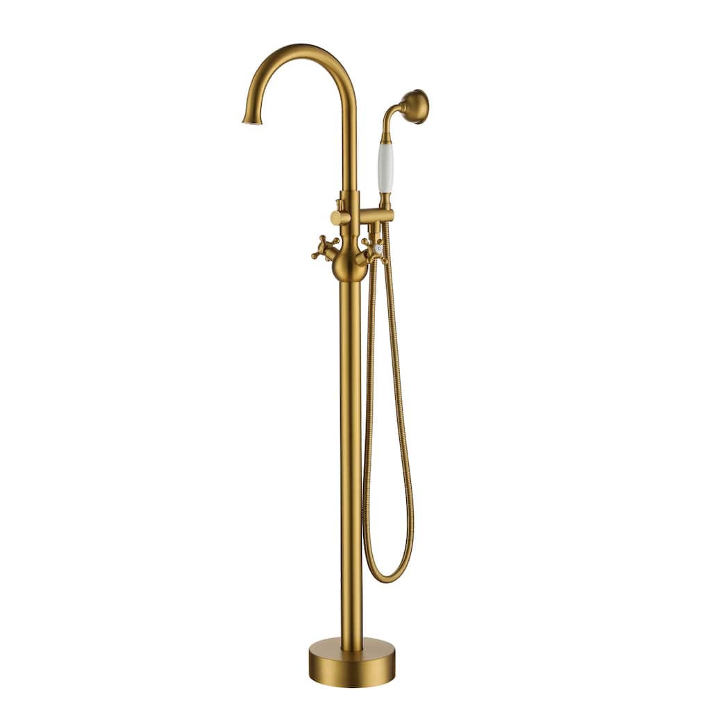 Brushed Freestanding Tub Filler Faucet with Handshower