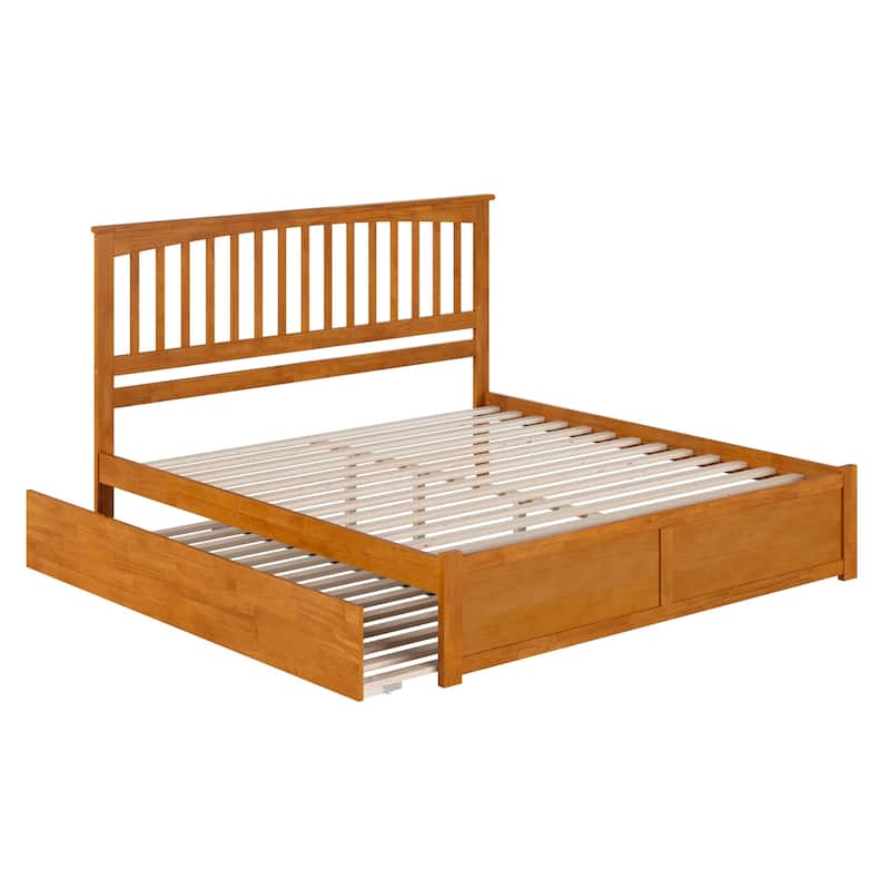 Solid Wood Platform Bed with Footboard & Trundle - Twin XL Bed Frame, Light Toffee Finish