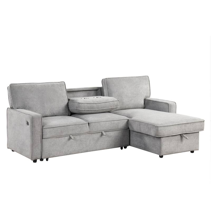 3-Seater Convertible Sleeper Sofa with Twin pull-out Bed, L-Shaped Sectional Sofa for Livingroom Polyester Sofa Set with Ottoman