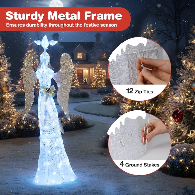 Costway 3D Lighted Angel Christmas Decoration with Pigeon, Golden - as pic shows - See Details