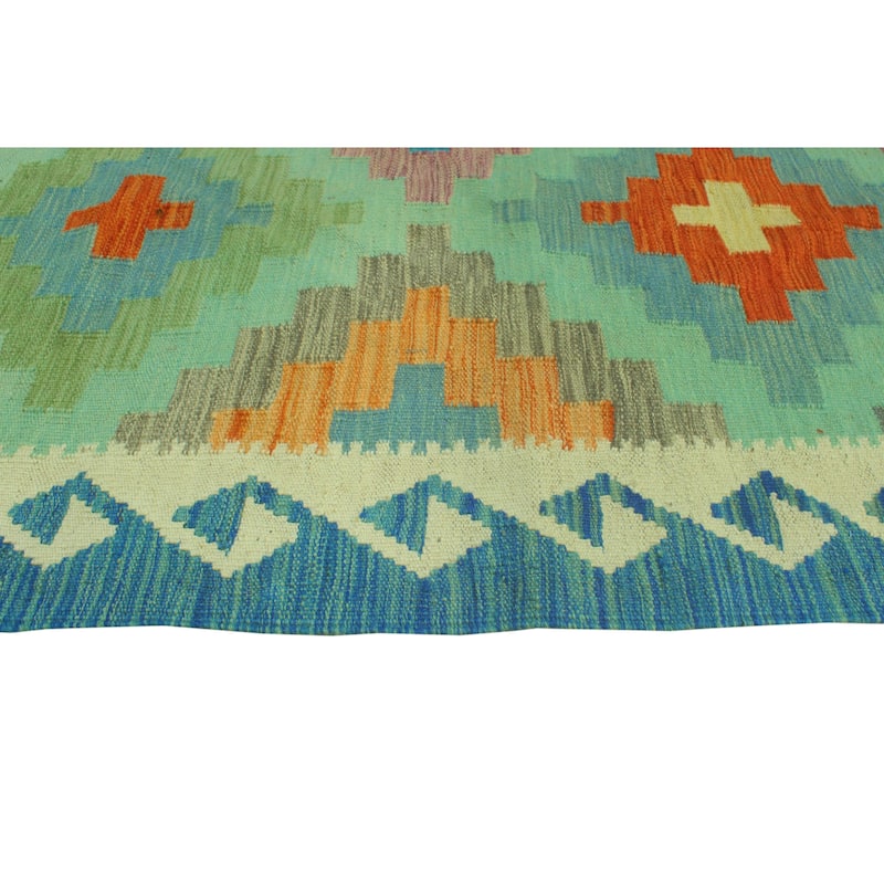 Sangat Flatweave Giana Green/Blue Rug - 4'10" x 6'8"