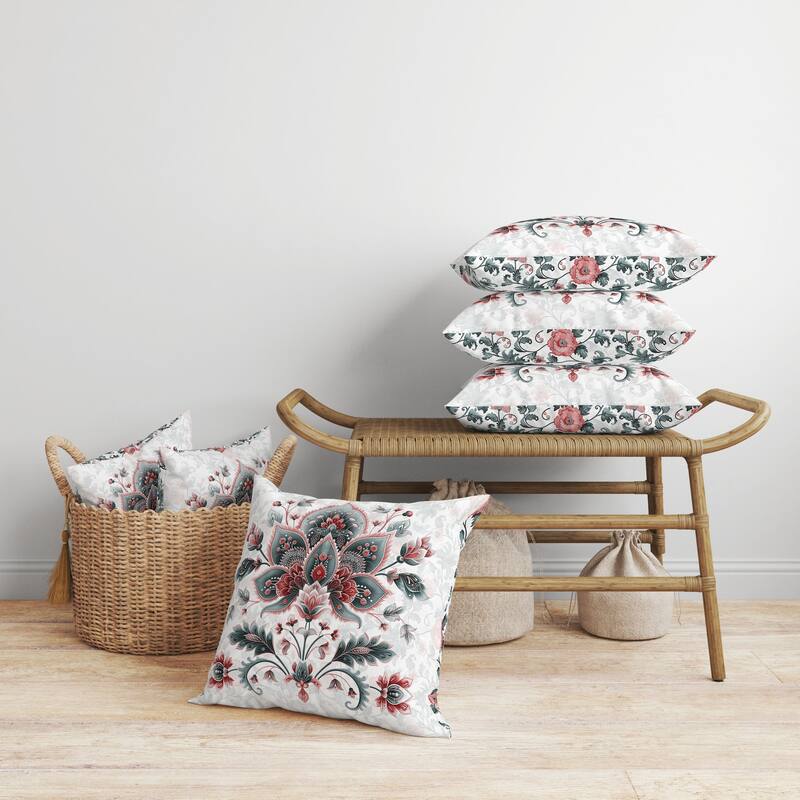 Paisley Petal Melody Faux Suede Reversible Throw Pillow Red and Green