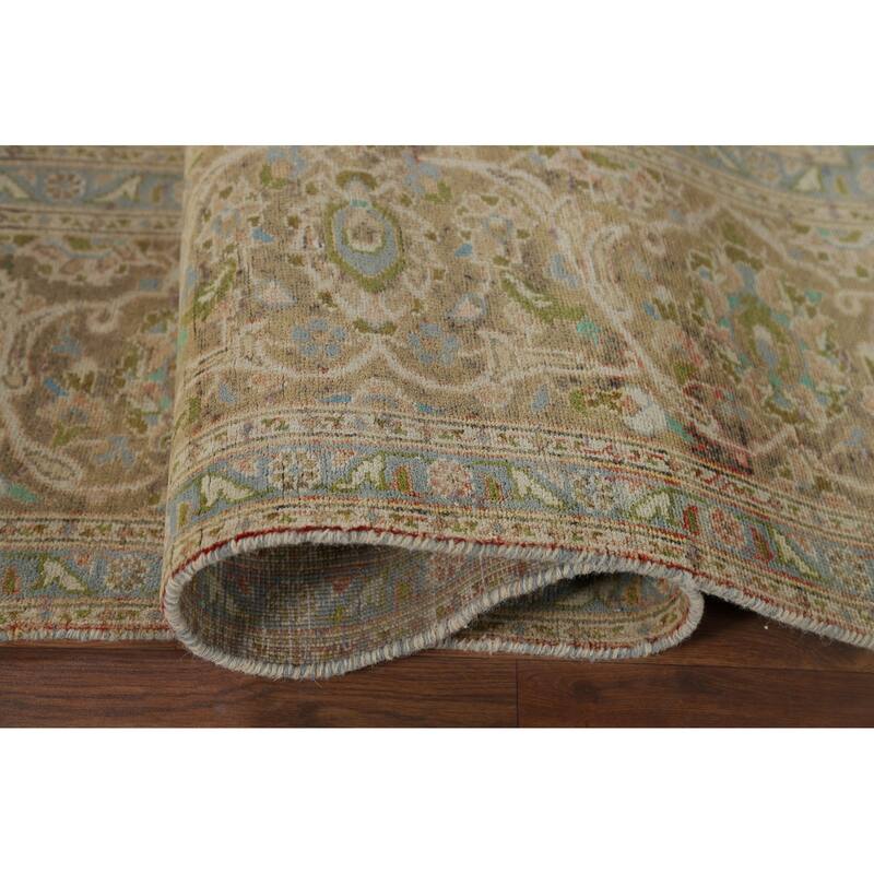 Kashan Vintage Persian Rug Hand-Knotted Traditional Muted Wool Carpet - 8'0" x 11'0"
