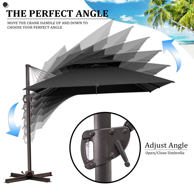 VredHom 10 Ft Square Dual Wind Vent Cantilever Patio Umbrella with Base
