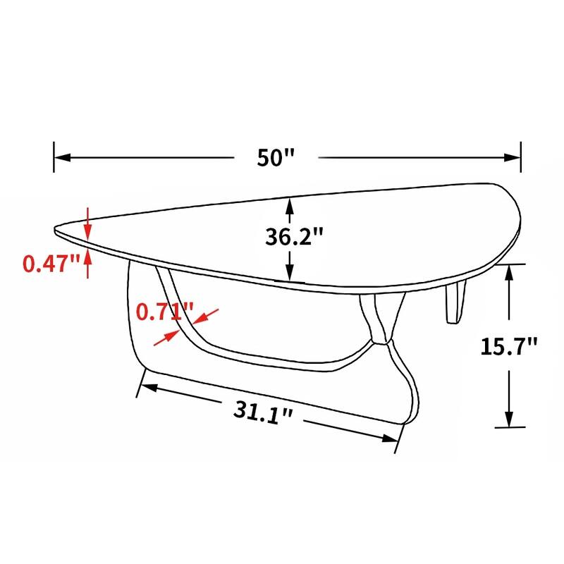 Triangle Glass Coffee Table with Solid Wood Base for Living Room