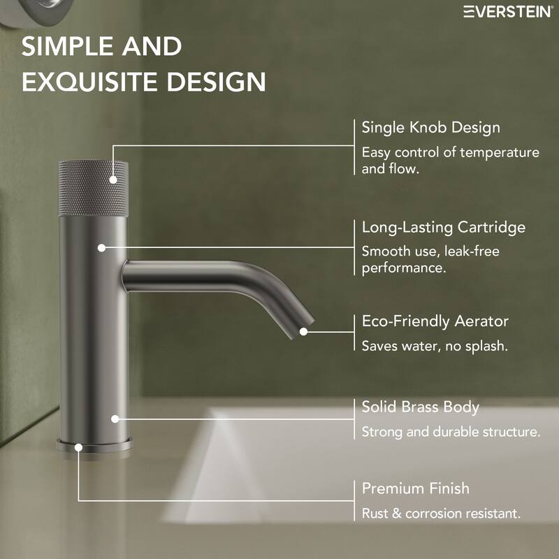 Modern 1-Handle Single Hole Bathroom Faucet with Anti-Slip Handle