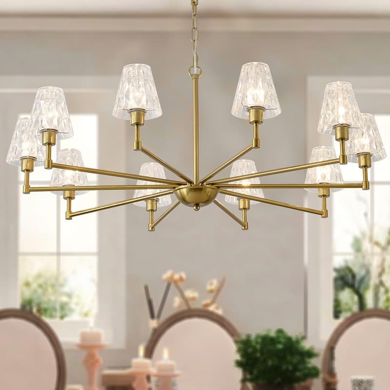 Adjustable Brass Chandelier Modern Mid-Century Pendant Light with Glass Shades for Dining Room Kitchen Island - 39.37in