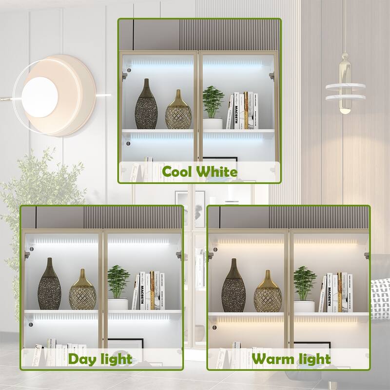 Tall Modular Display Storage Cabinet Bookcase w/Light Home Office