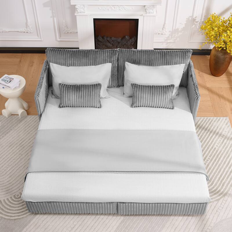 Roomfitters 73" Modern Corduroy Sofa Bed with Pull-out Sleeper Design, Modular Daybed with Storage Pocket & Pillows