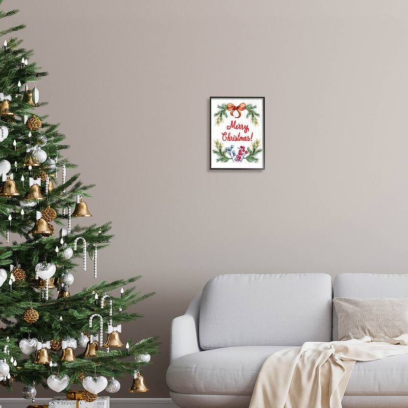 Stupell Merry Christmas Holiday Holly Berry Framed Giclee Art by Ramona ...