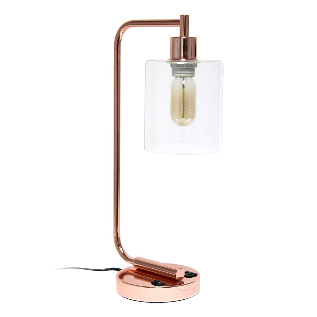 18.8 in. Rose Gold Finish Table Lamp with Clear Shade, Desk Lamp for Writing and Computer Desks