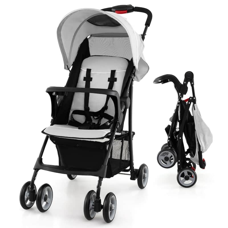 Costway Foldable Lightweight Baby Stroller Travel Pushchair 5-Point - See Details - Grey