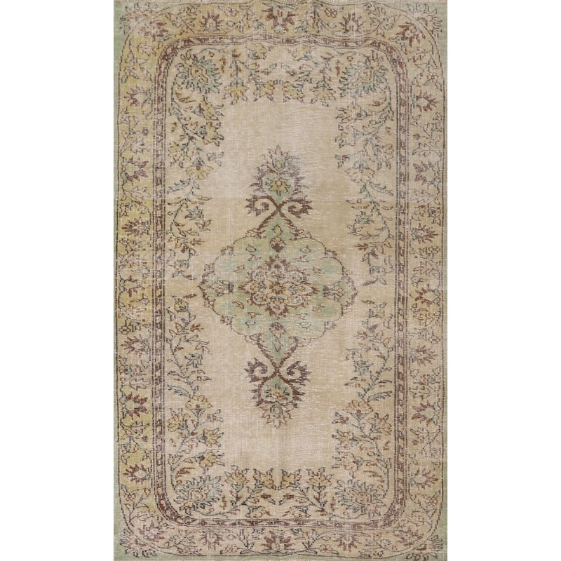 Distressed Anatolian Turkish Vintage Area Rug Handmade Wool Carpet - 5'1"x 8'6"