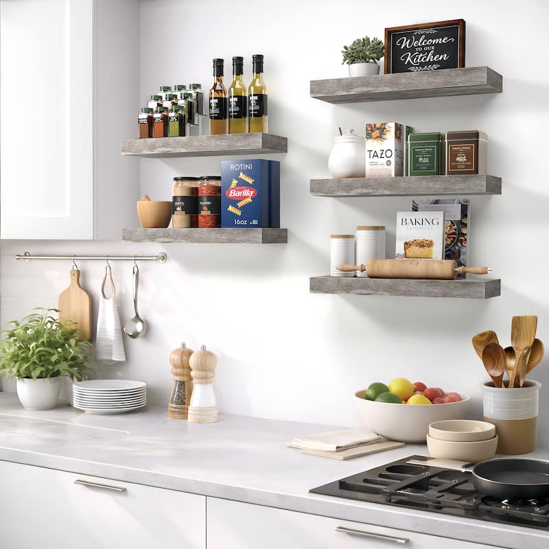 Floating Shelf Set Rustic Wood Hanging Rectangle Wall Shelves (2-Pack) - 16.25" L x 5.50" W X 1.50" H