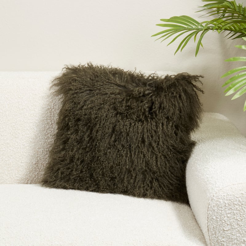 Wool Mongolian Lamb Fur Decorative Throw Pillow