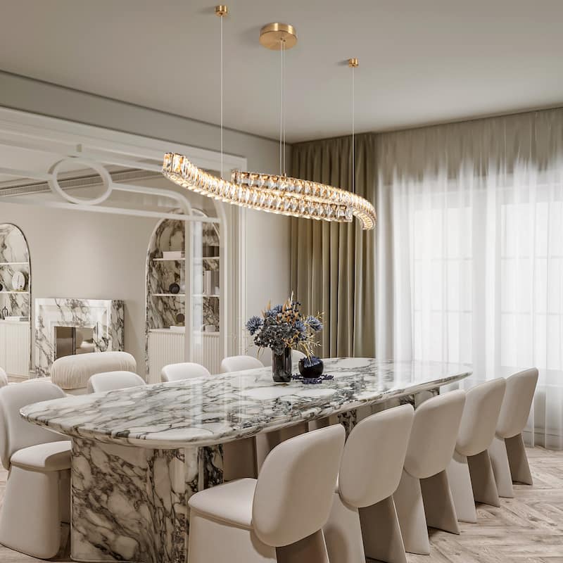 Modern 51.2 IN. Gold 2-Light LED Crystal Chandelier Oversized Kitchen Island Lights - 51.2" W x 5.5" H x 9.4" D