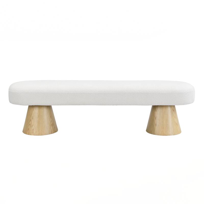 Upholstered Bedroom End of Bed Entryway Bench, Boucle Ottoman for Living Room