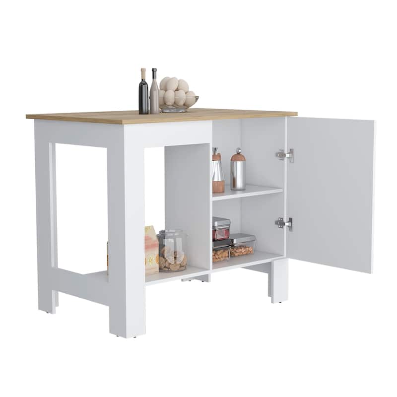 Atenea Kitchen Island, Single Door Cabinet, Shelf White / Macadamia - White
