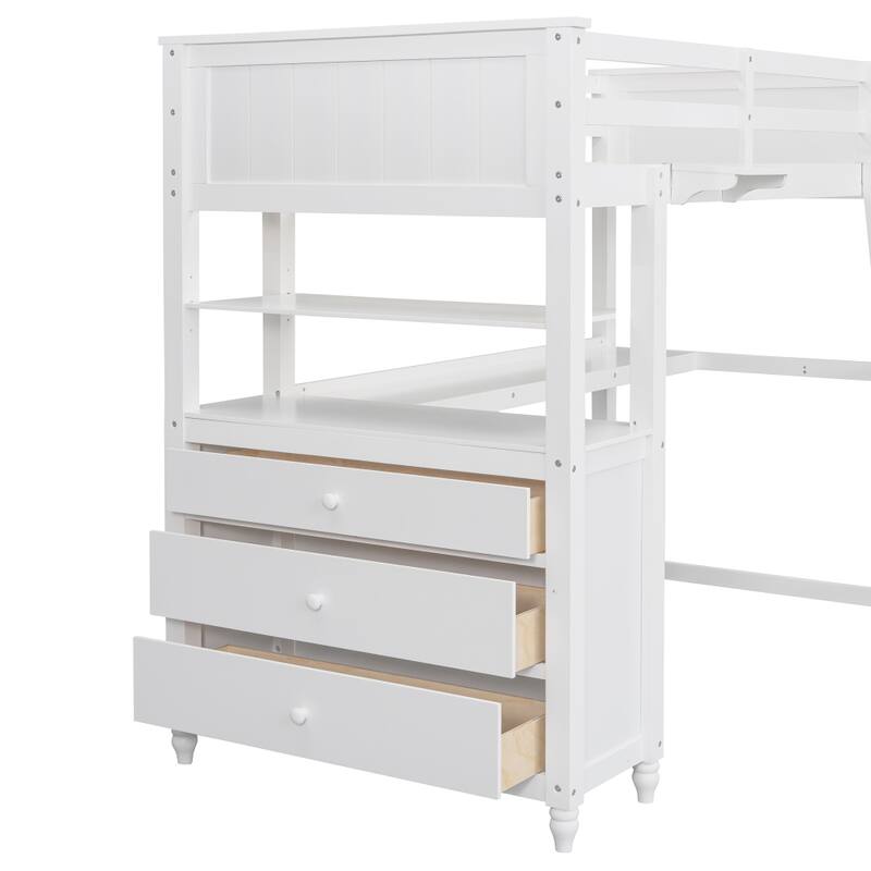 Twin Size Loft Bed with Drawers and Desk