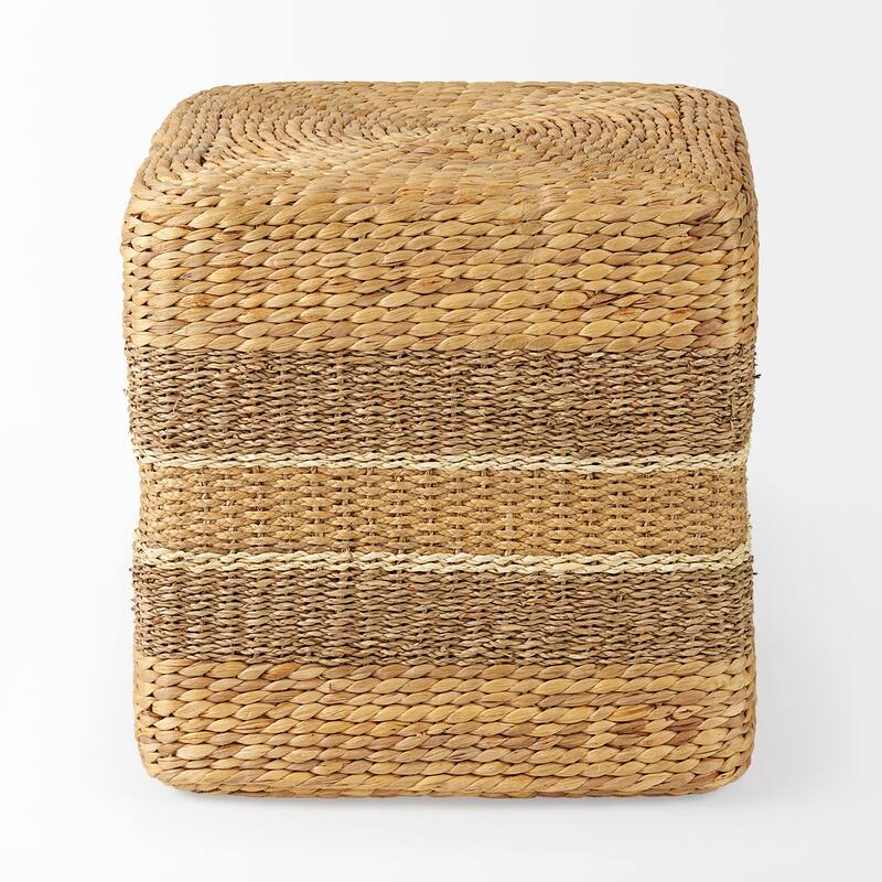 Mercana "Maya" Brown Striped Seagrass Round Coffee Table Pouf