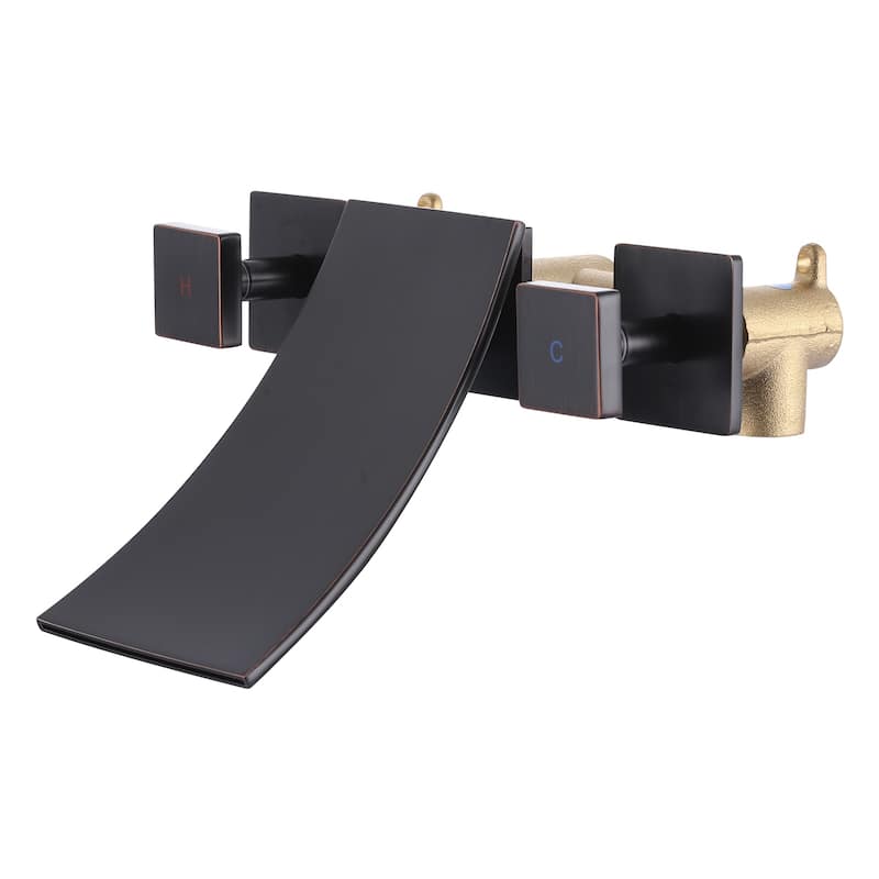 WOWOW Double Handle Wall Mount Waterfall Bathroom Bathtub Faucet - Oil Rubbed Bronze