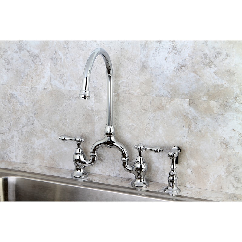 English Country Kitchen Bridge Faucet with Brass Sprayer