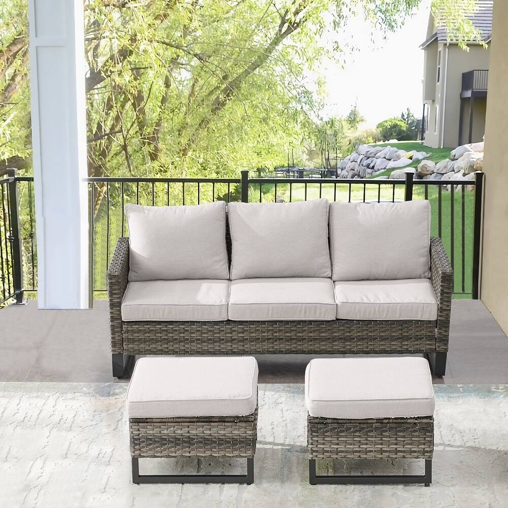 Gymojoy Outdoor Patio Wicker Sofa with Ottomans