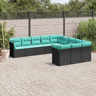 vidaXL 11 Piece Patio Sofa Set with Cushions Black Poly Rattan