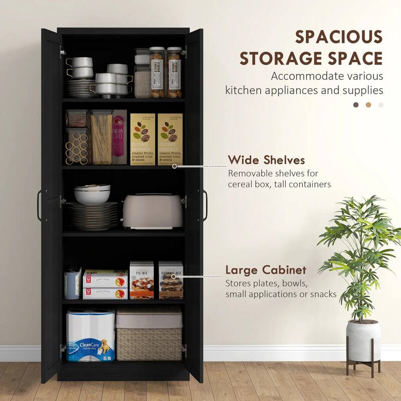 63" 2-Door Kitchen Pantry, Freestanding with 2 Adjustable Shelves