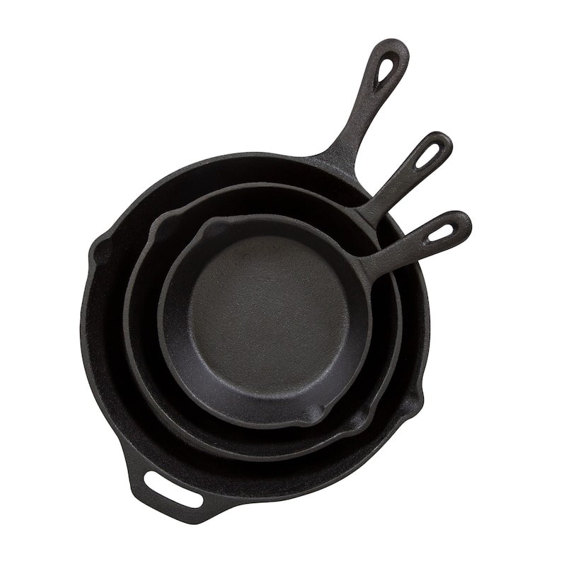 Stansport Pre-Seasoned Cast Iron Frying Pans - 3 Piece Set - 17.4" L x 13.4" W x 4.4" H