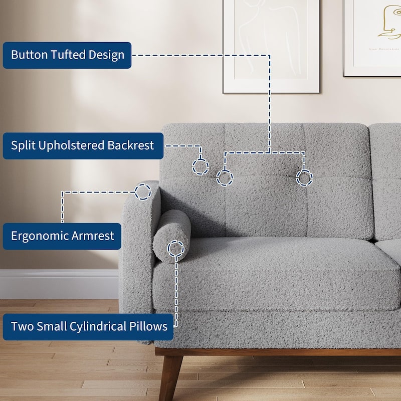 65" Loveseat Sofa, Mid Century Modern Couch Comfy Love Seat Couches for Living Room