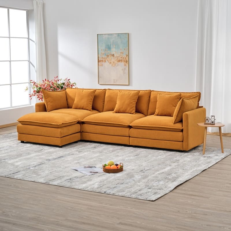 110.2" Chenille Three Seater Upholstered Sofa, Ottoman