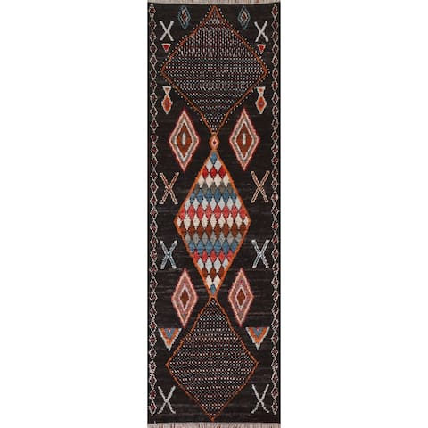Tribal Geometric Moroccan Wool Runner Rug Hand-knotted Hallway - 2'9" x 9'4"