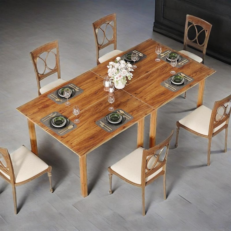 Square Oak Dining Table 39 Inch Rustic Brown Farmhouse Style for 2 to 4 People Wooden Legs - 39.4" x 39.4" x 30"