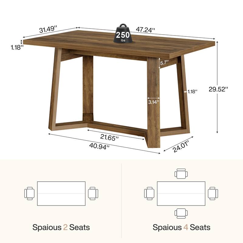 Farmhouse Dining Table for 4, 47-Inch Rectangle Wooden Kitchen Table
