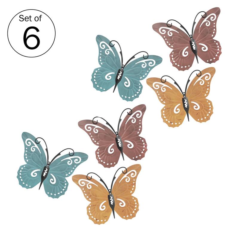 Lavish Home 3-Piece Butterfly Metal Wall Art Set - 6-pieces
