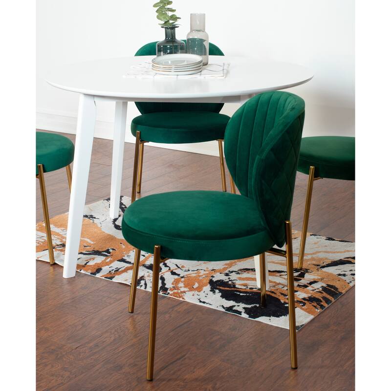 Cafet Dining Table Set Casual Dining Table Set Round Dining Table Set with 4 Upholstered Chairs and Rubberwood Table Legs Green