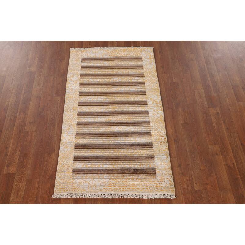 Striped / Abstract Oriental Accent Rug Handmade Wool Carpet - 2'9"x 4'9"