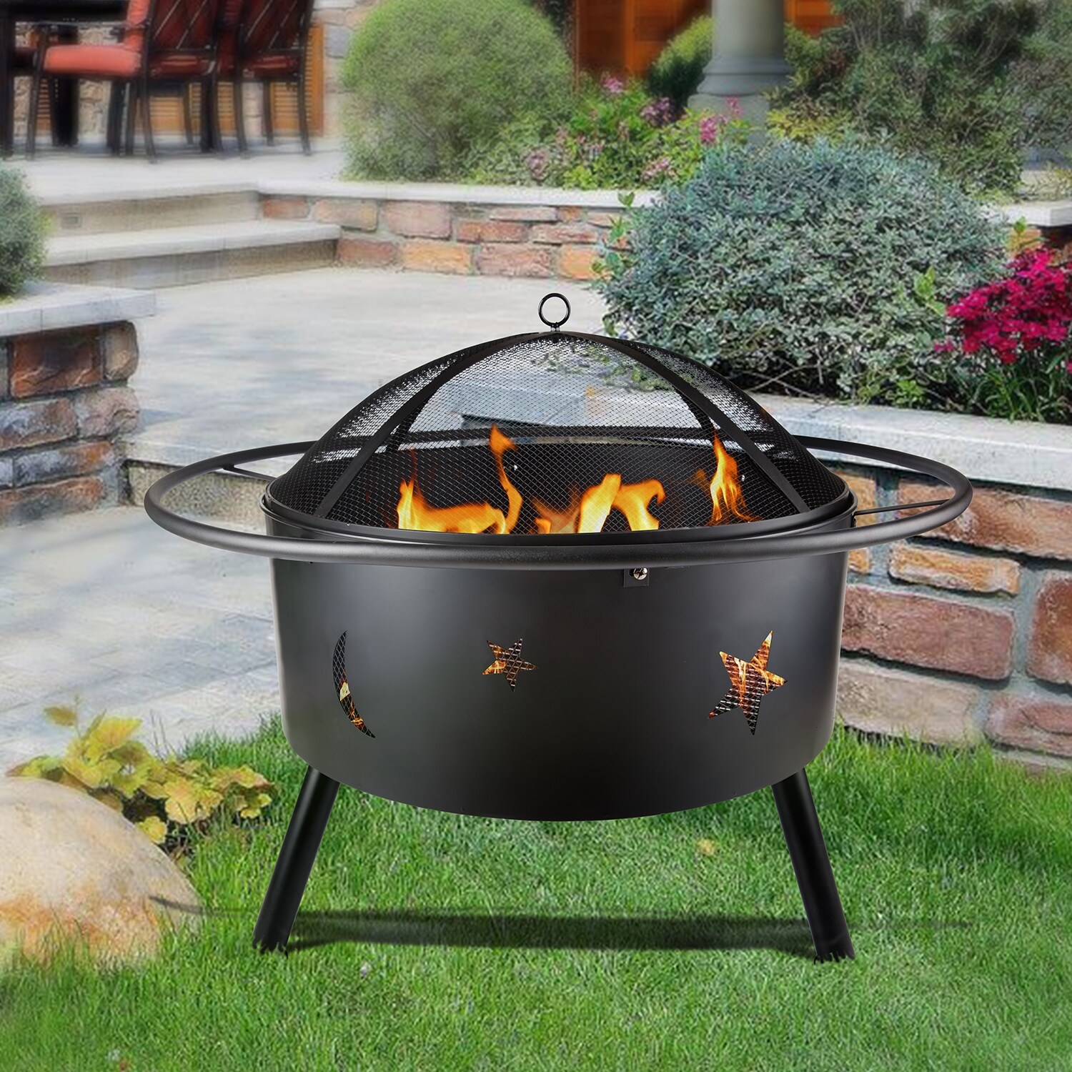 COSCO Outdoor 23 Round Wood Burning Fire Pit with Rain Cover and  Accessories, Steel, Gray