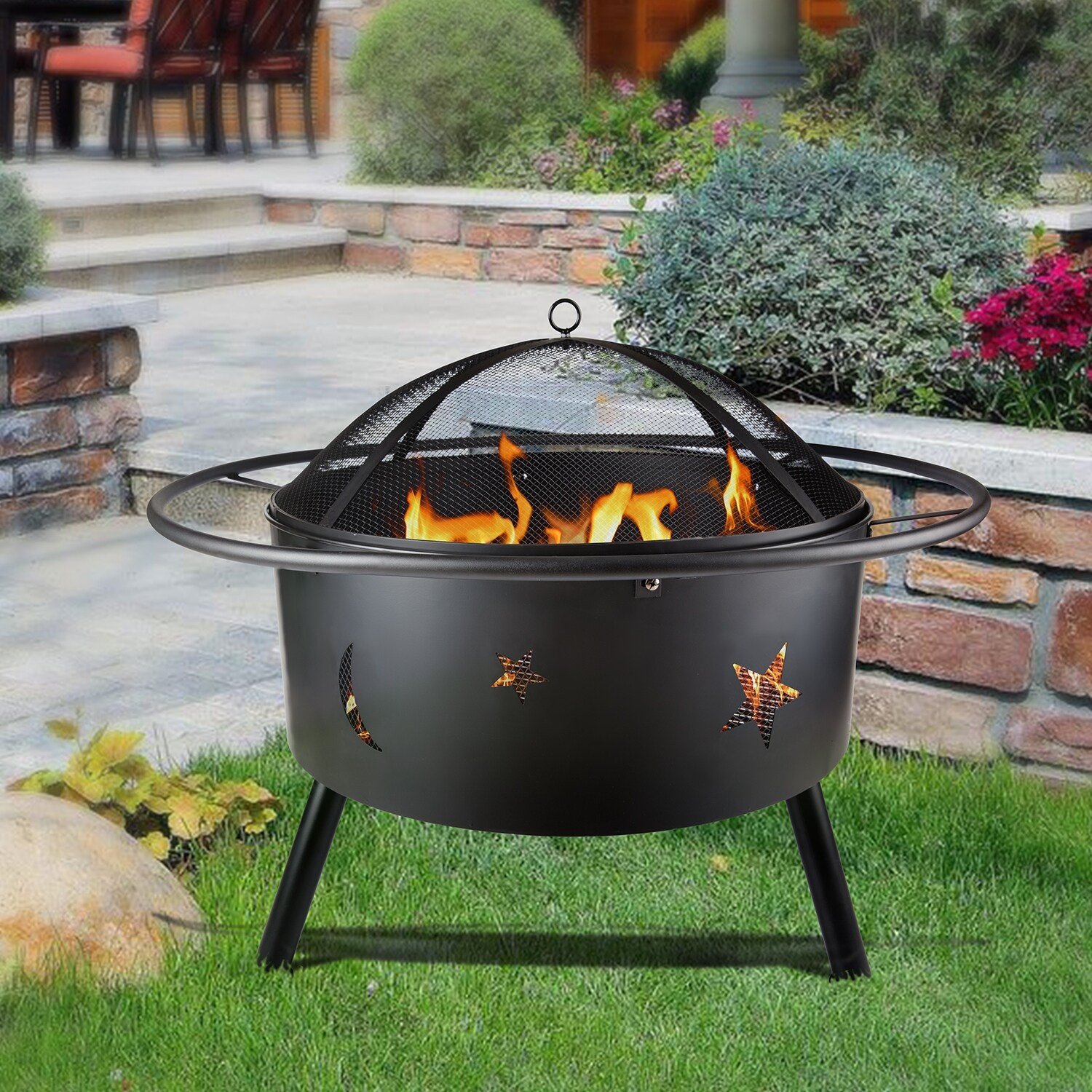 Fire Pit With Mesh Lid Base Heat Resistant Paint N A Overstock 34507502