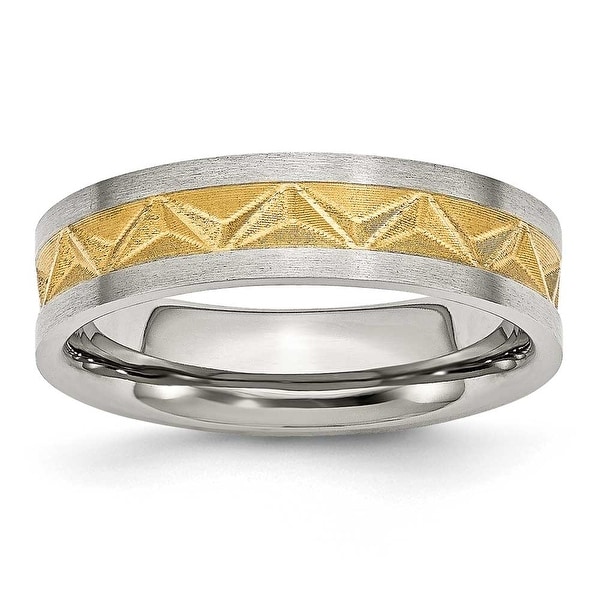Chisel Stainless Steel Satin and Gold Plated 6mm Band