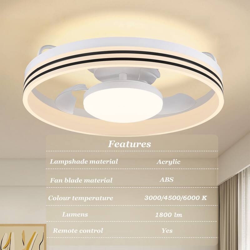 20 in Smart Bladeless Dimmable Flush Mount Ceiling Fans with Remote and Lights - 19.7''-2 Lights