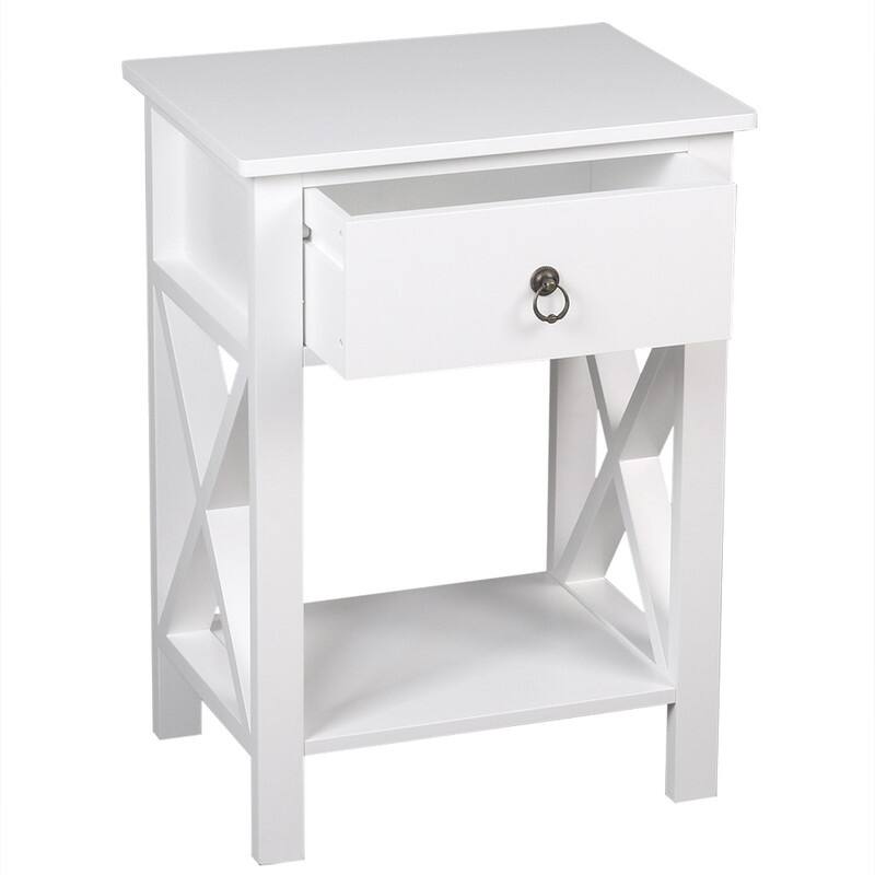 2Pcs White MDF 1 Drawer Nightstands