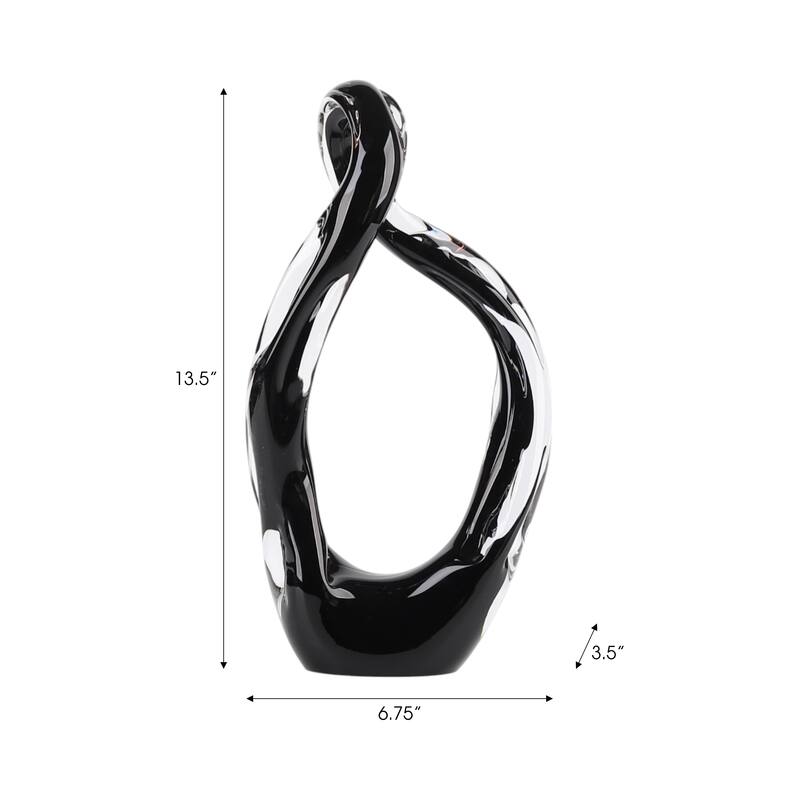 Glass Sculpture Abstract Decorative Statue for Home Decor - 14" Black - 6.75" x 3.5" x 13.5"