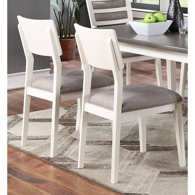 Unique Set of 2 Side Chairs White And Grey Kitchen Dining Room Furniture Ladder back Design Chairs Cushion Upholstered