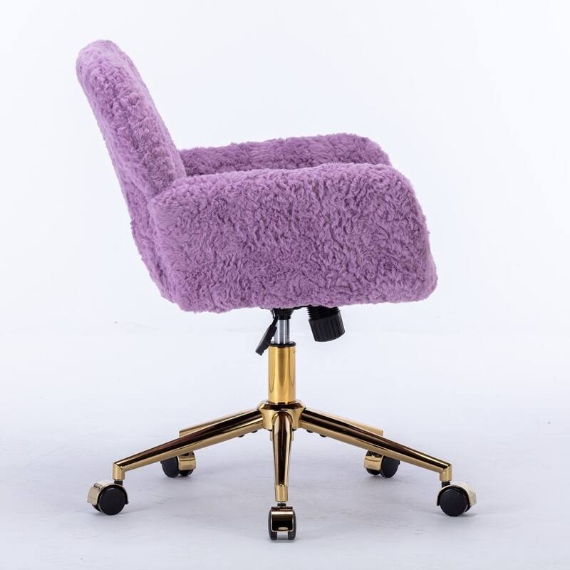 Modern Artificial Rabbit Hair Height Adjustable 360 Swivel Task Chair with Metal Base