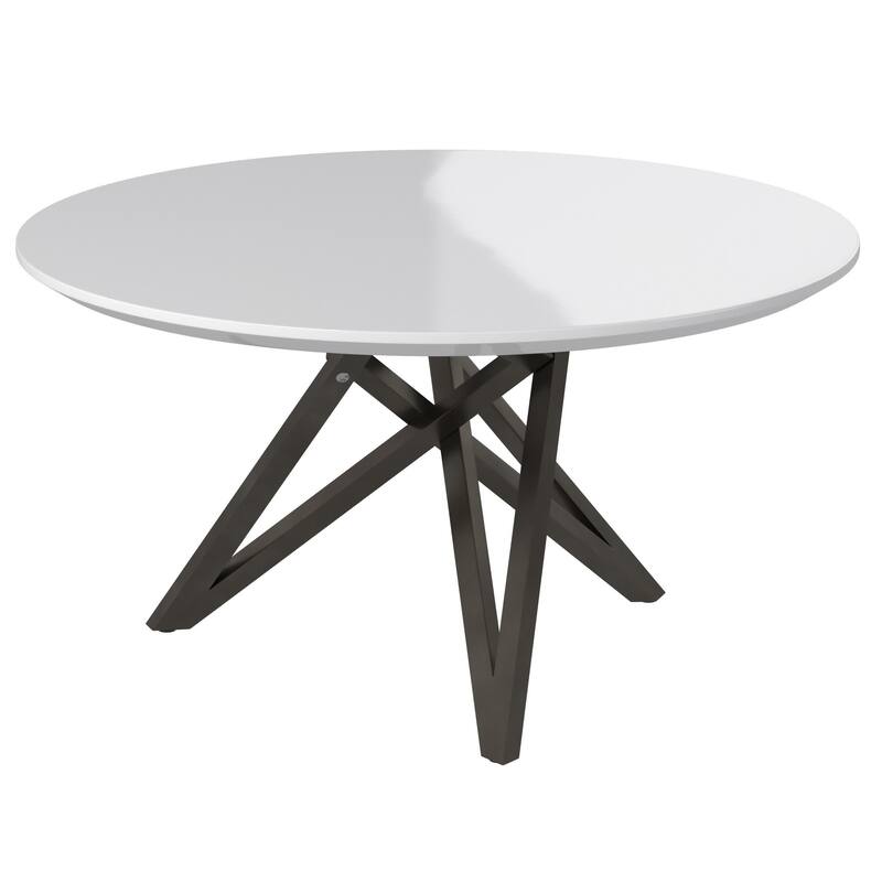 HomeRoots 47" White and Gray Wood and Stainless Steel Cross Leg Base Round Top Dining Table - 47.30 in. x 29.50 in. x 47.30 in.