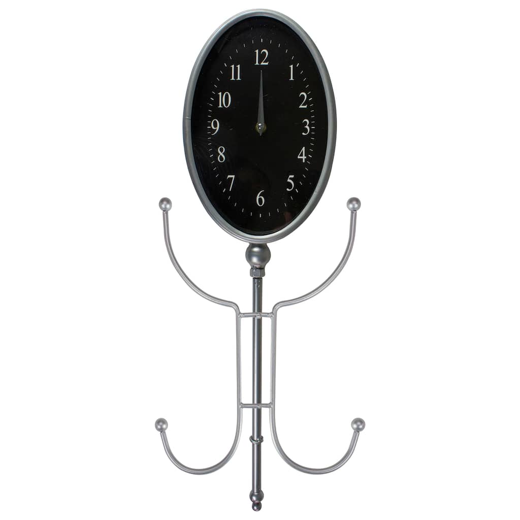 32" Silver Oval Wall Clock With Hooks and Hangers