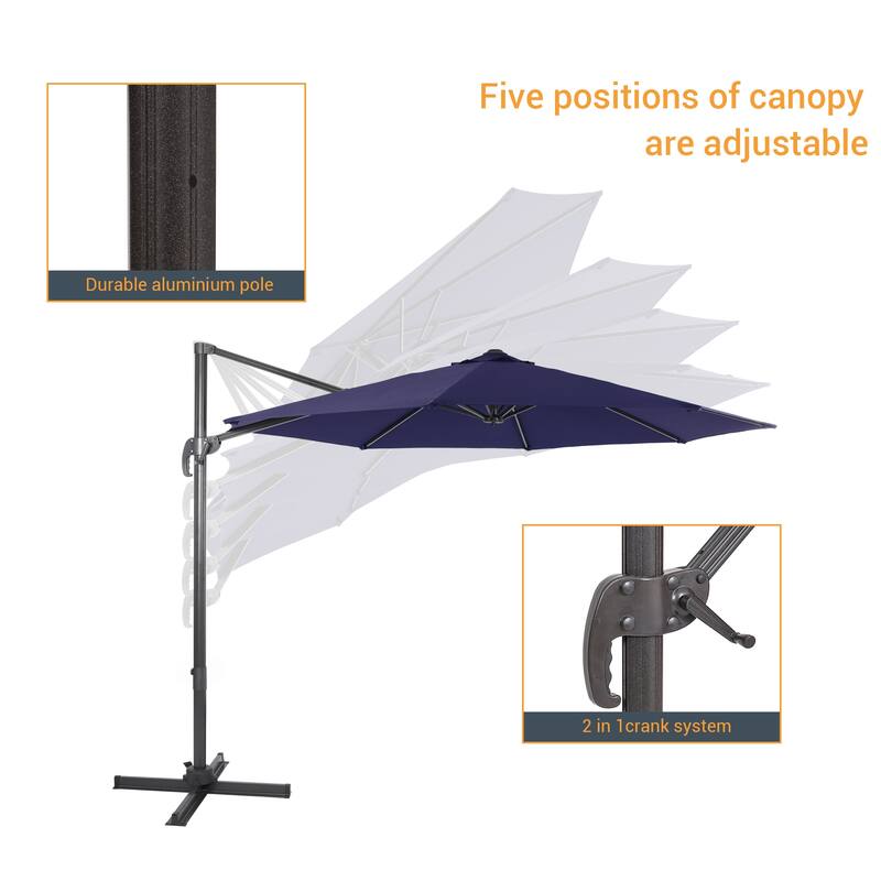 LIVOOSUN 11FT Cantilever Patio Umbrella 240g Solution-Dyed Fabric