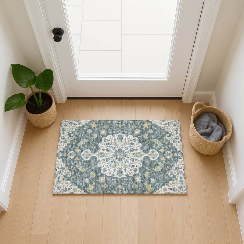 Machine Washable Indoor/ Outdoor Traditional Indore Chantille Rug